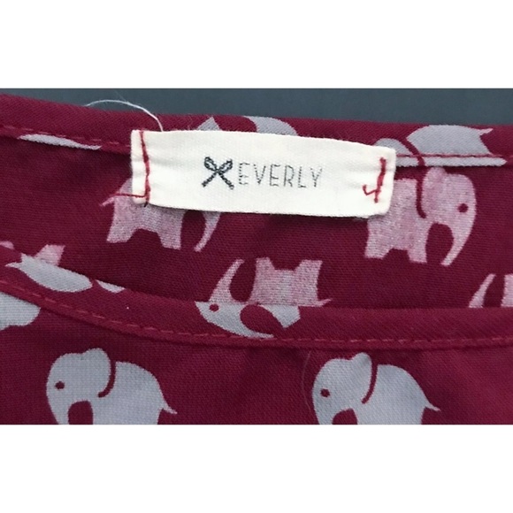Burgundy Elephant Print Shirt Top Juniors Small Retro Boho Twee Whimsical - Picture 3 of 6